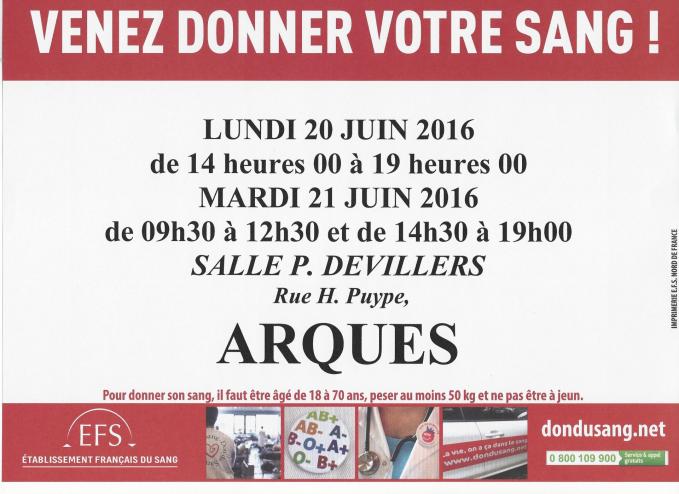 Affiche don du sang 20 et 21 juin 2016