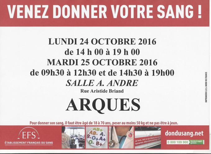 Affiche don du sang 24 et 25 oct 2016